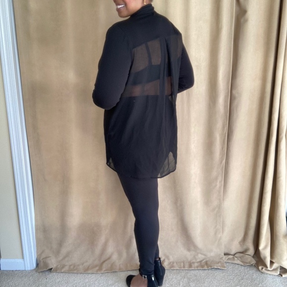 August Silk Woman Cardigan, Sheer Back, Black, 3/4 Ruched Sleeves, Size 1X - Picture 2 of 16